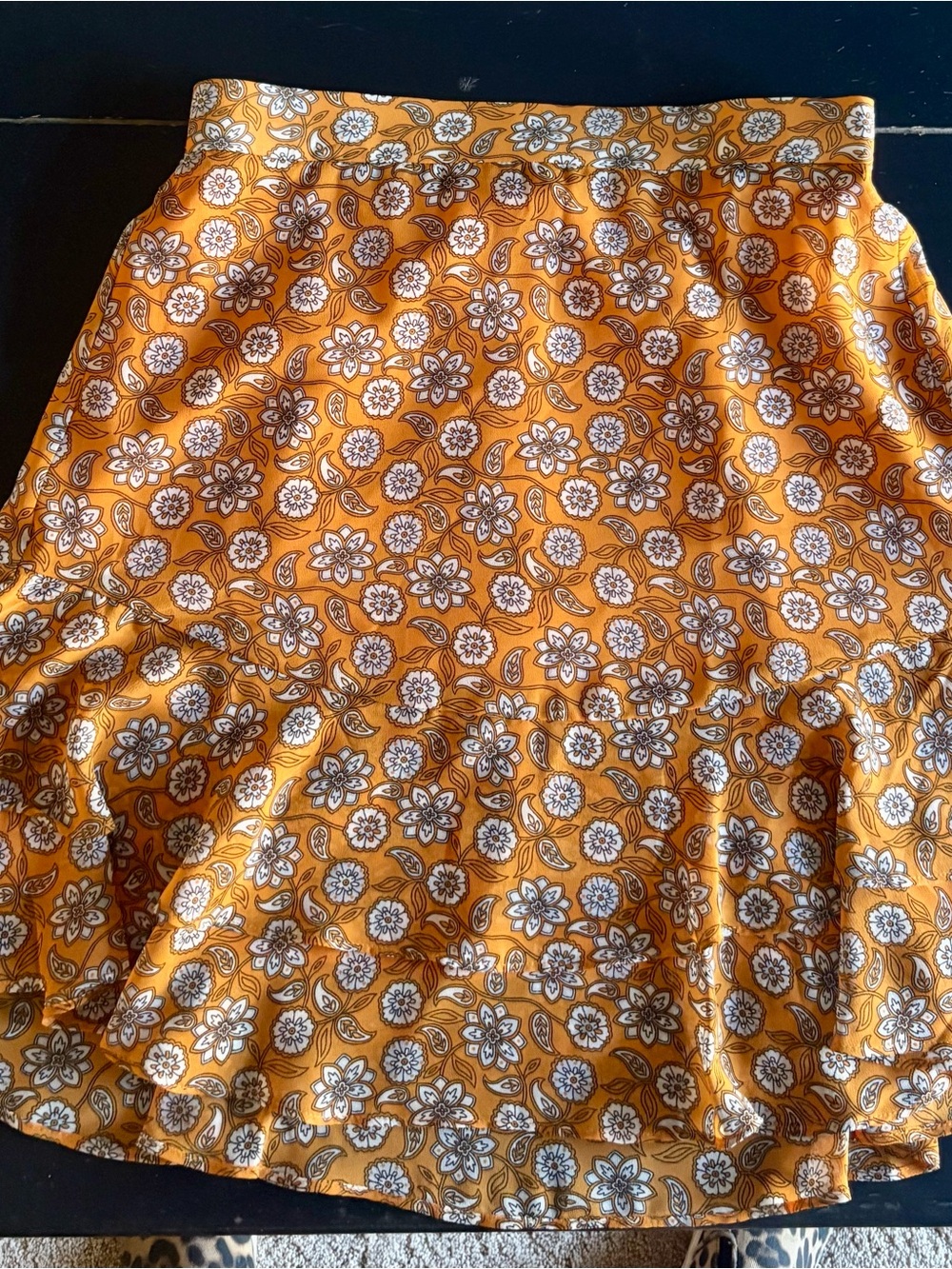 LOFT Mustard Floral Skater Skirt